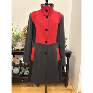 Vtg Y2K CLEO Petites Wool Blend Color Block Coat Women's Sz 14 Funnel Neck Cozy